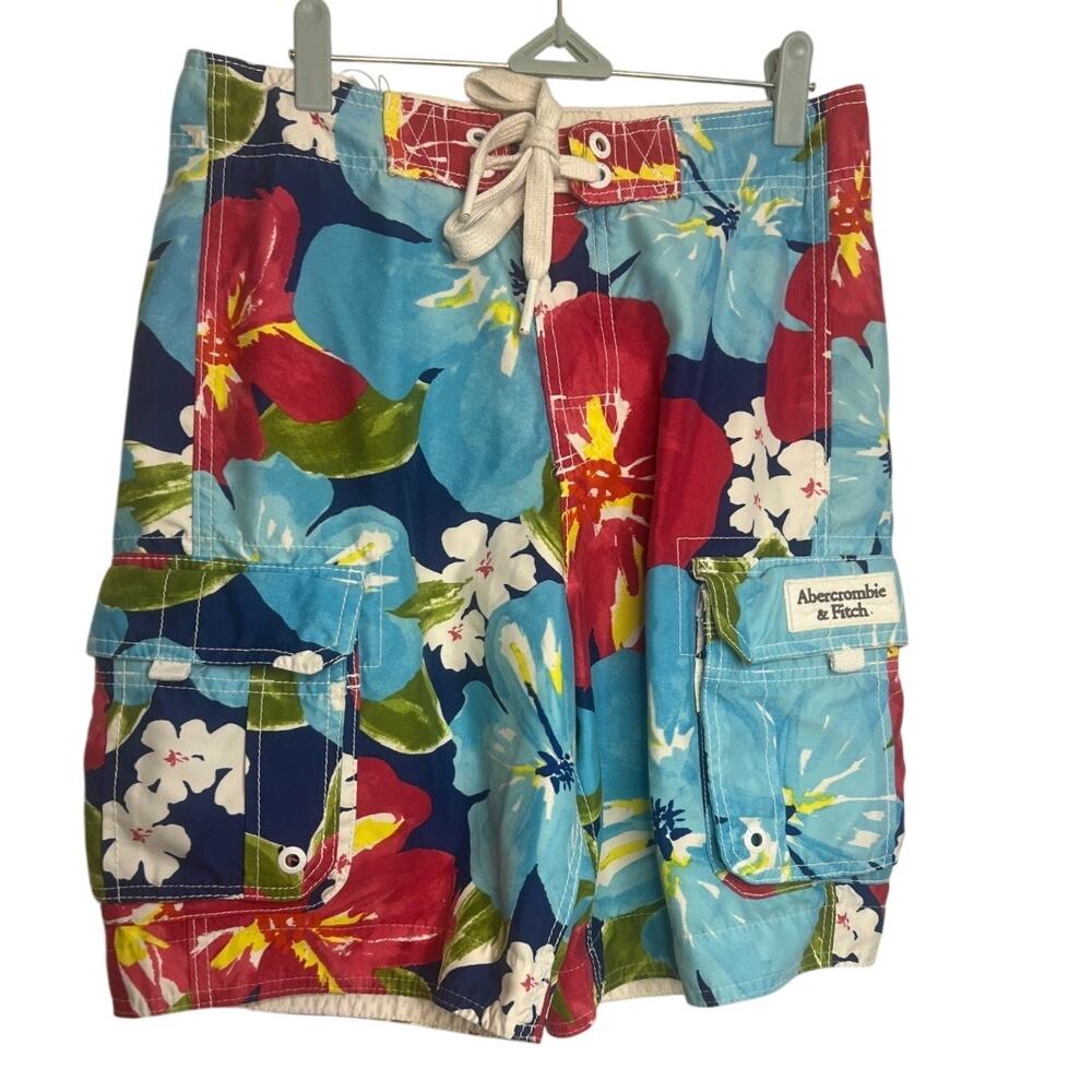 Abercrombie & Fitch Floral Board Shorts Mens XS Hawaiian Surfing Beach 90s Y2K